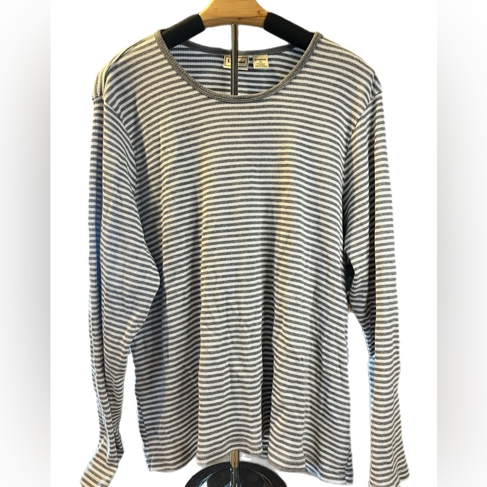 Woman’s plus size light weight cotton long sleeve gray white stripe L.L Bean 3x